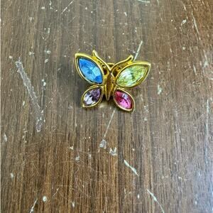 Vintage Ballou Pastel Bezel‎ Rhinestone Gold tone Butterfly Brooch Pin